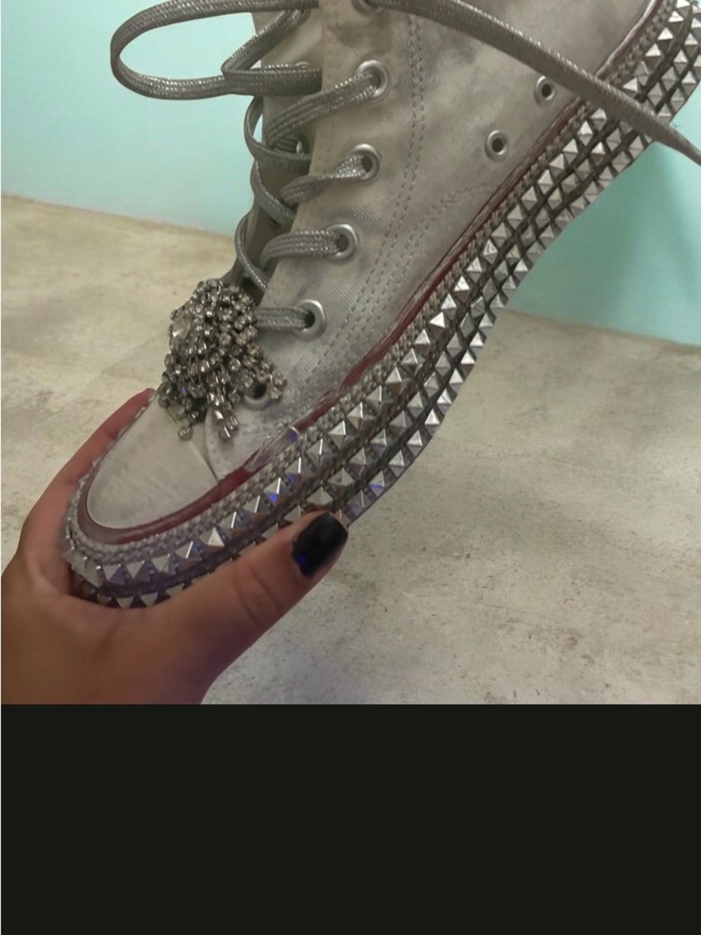 Women's Silver Jeweled Lace-Up Sneaker